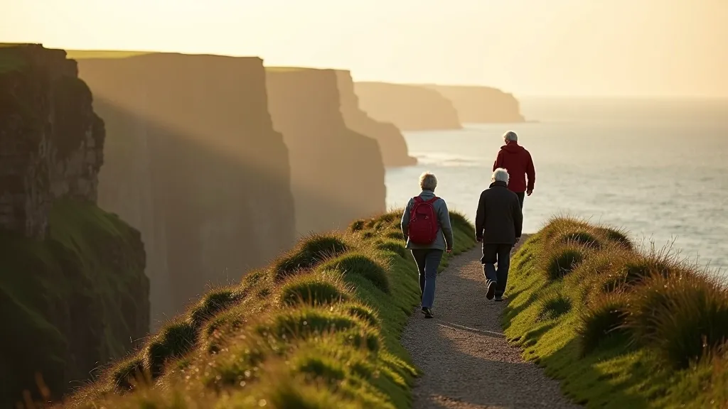 Coastal cliffs with walking path along the edge